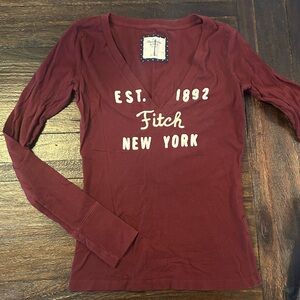 Abercrombie & Fitch Y2K V Neck Burgundy Graphic Long Sleeve Tee
